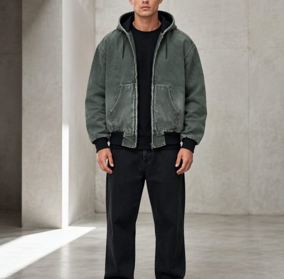 Custom Olive Hooded Work Jacket Wholesale
