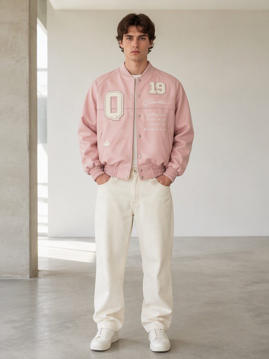 Custom Pink Varsity Bomber Jacket Wholesale wholesale