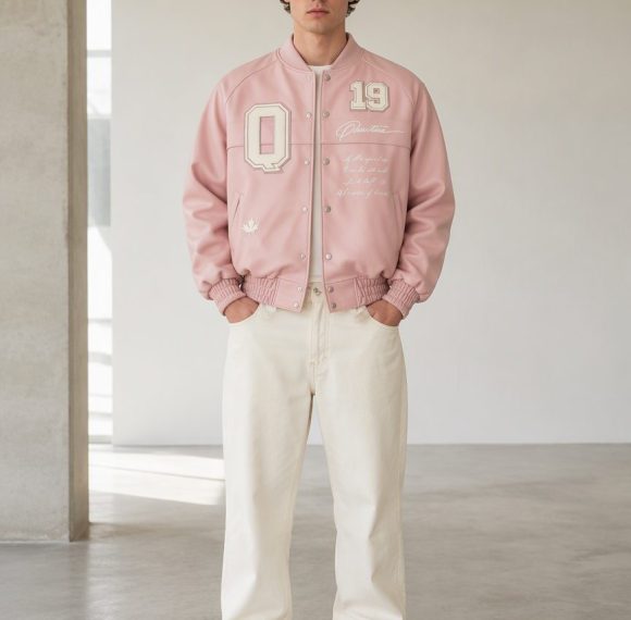Custom Pink Varsity Bomber Jacket Wholesale