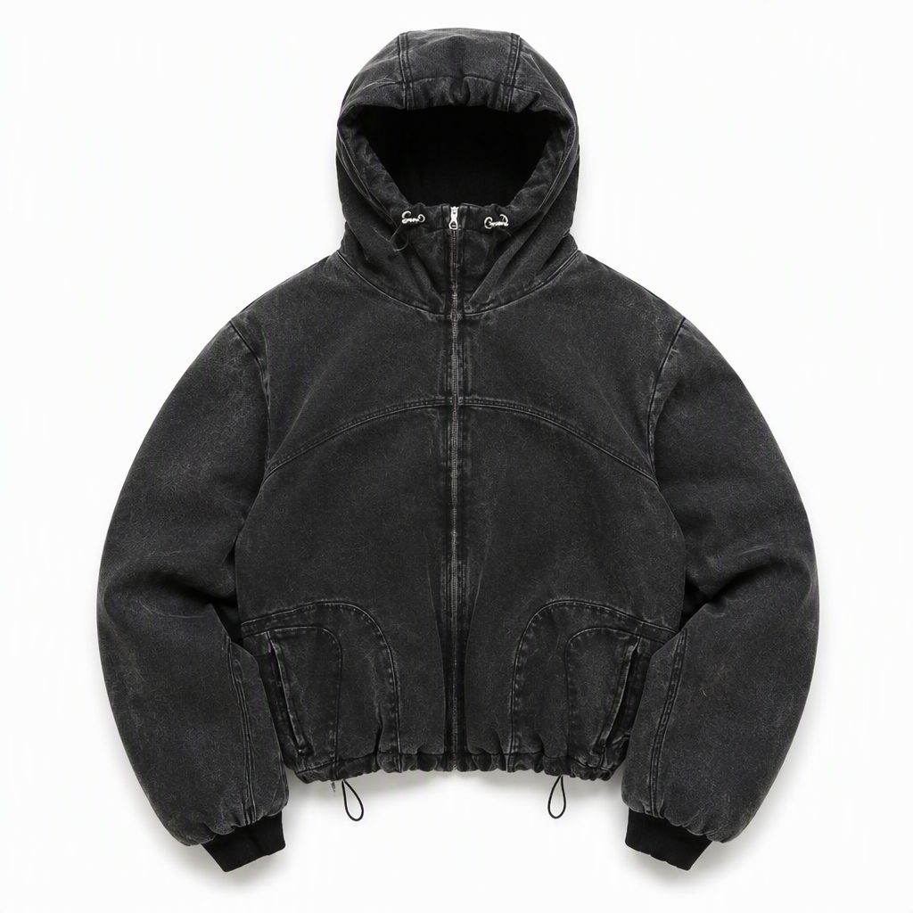 Custom Washed Black Hooded Jacket Wholesale wholesale