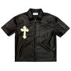 Custom Faux Leather Short Sleeve Zip Shirt Wholesale