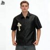 Custom Faux Leather Short Sleeve Zip Shirt Wholesale