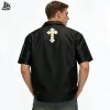 Custom Faux Leather Short Sleeve Zip Shirt Wholesale