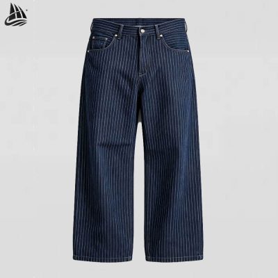 Custom Navy Pinstripe Wide Leg Pants Wholesale