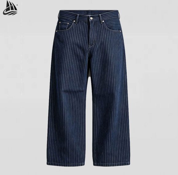 Custom Navy Pinstripe Wide Leg Pants Wholesale