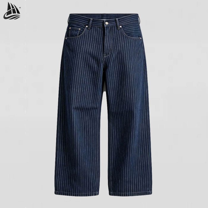 Custom Navy Pinstripe Wide Leg Pants Wholesale