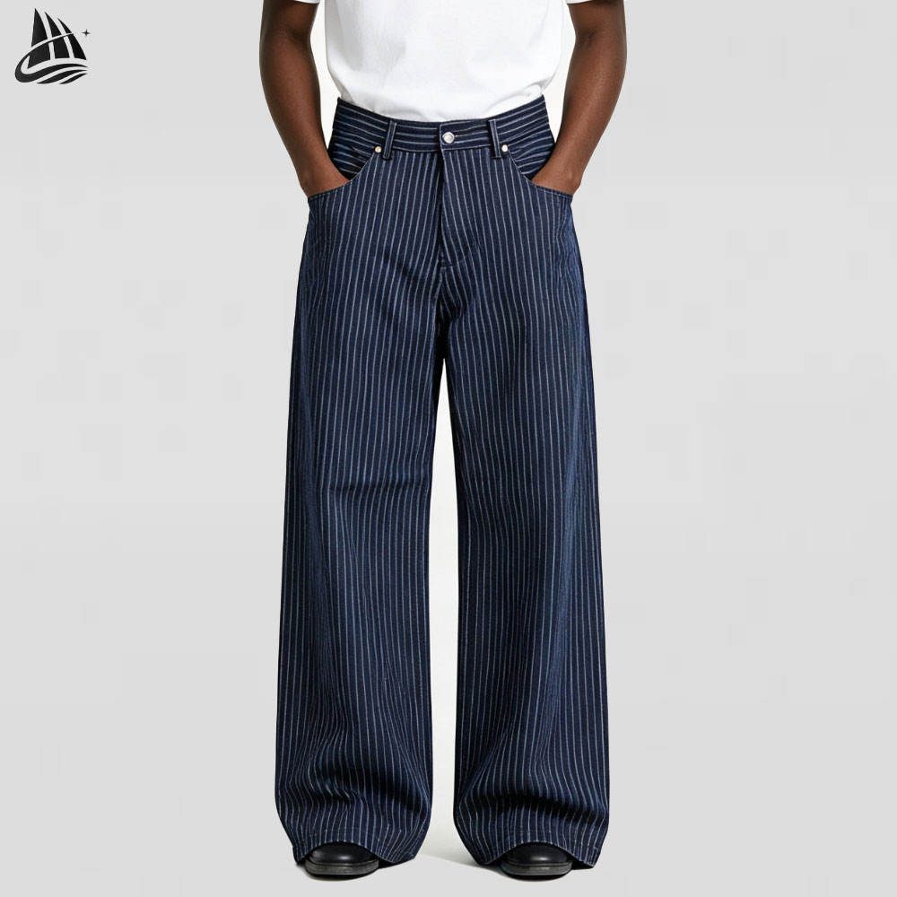 Custom Navy Pinstripe Wide Leg Pants Wholesale wholesale