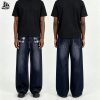 Custom Plaid Pocket Wide Leg Jeans Wholesale