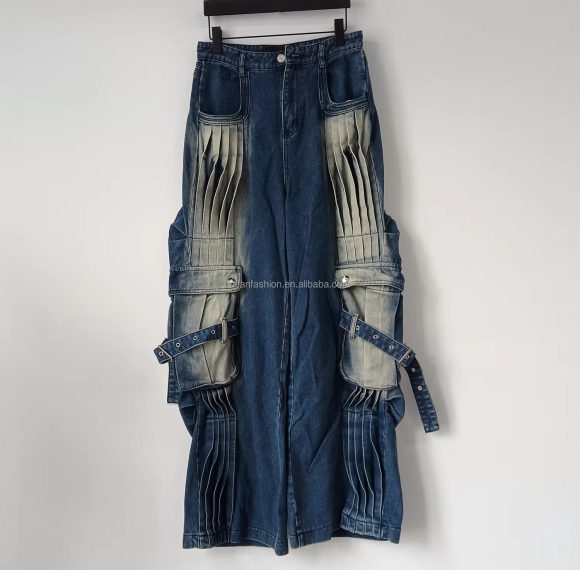Custom Contrast Panel Cargo Jeans Wholesale