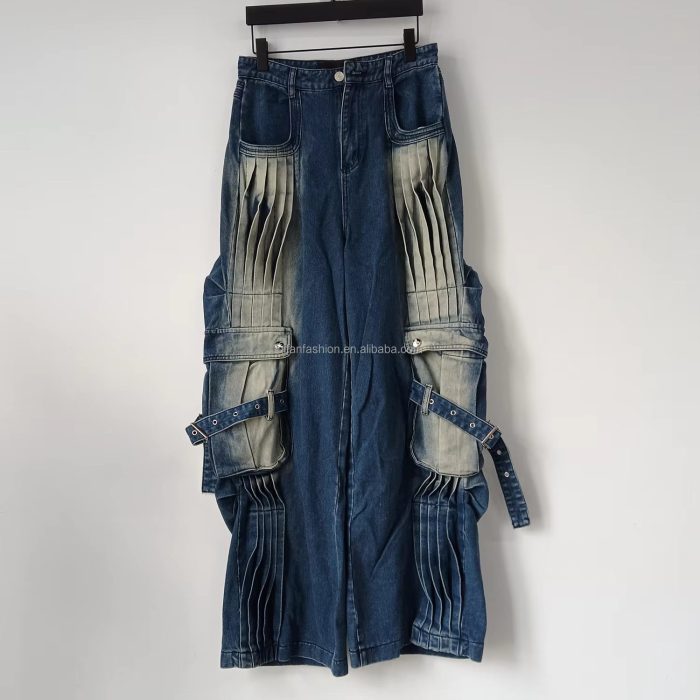 Custom Contrast Panel Cargo Jeans Wholesale