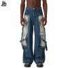 Custom Contrast Panel Cargo Jeans Wholesale