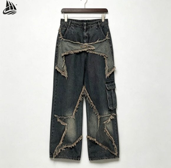 Custom Deconstructed Frayed Wide Leg Jeans Wholesale