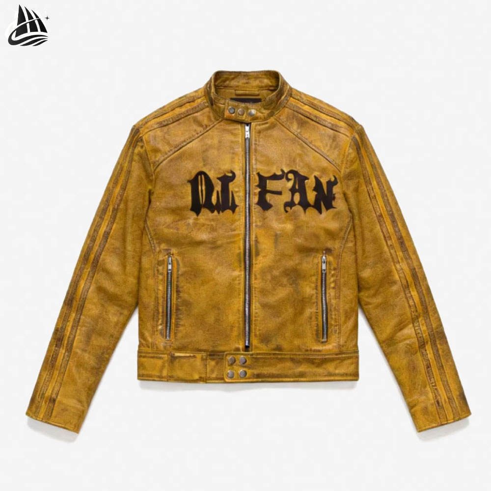 Custom Washed Leather Moto Jacket from the INFULLSAIL streetwear range