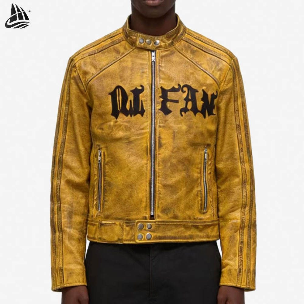 Custom Washed Leather Moto Jacket from the INFULLSAIL streetwear range