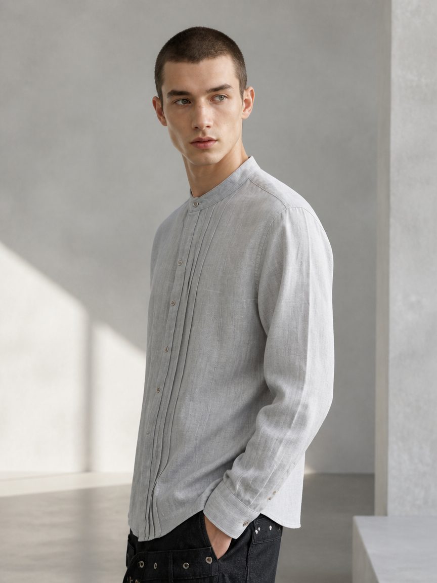Custom Washed Stand Collar Long Sleeve Shirt from the INFULLSAIL streetwear range