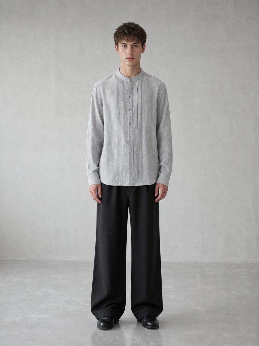 Custom Washed Stand Collar Long Sleeve Shirt from the INFULLSAIL streetwear range