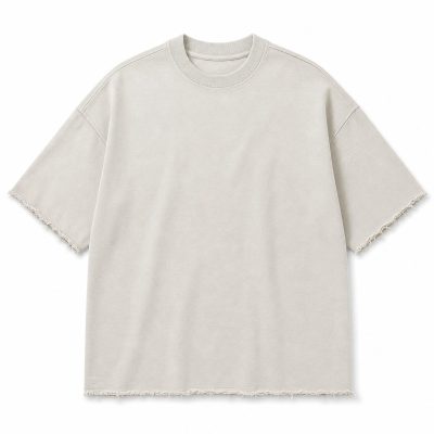 Custom Cream Raw Hem T-Shirt Wholesale