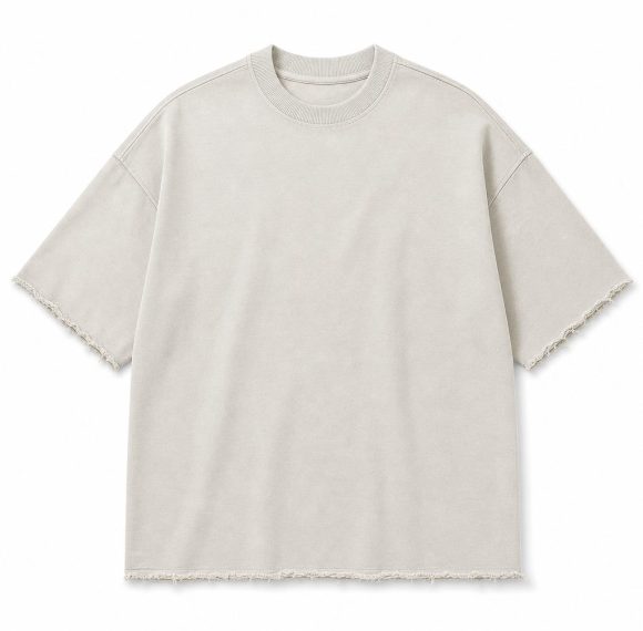 Custom Cream Raw Hem T-Shirt Wholesale