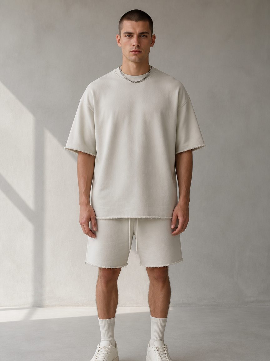 Custom Cream Raw Hem T-Shirt Wholesale wholesale