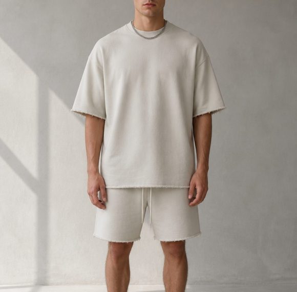Custom Cream Raw Hem T-Shirt Wholesale