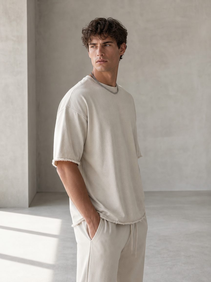 Custom Cream Raw Hem T-Shirt from the INFULLSAIL streetwear range