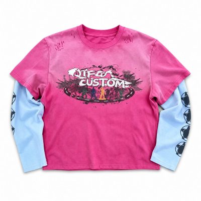 Custom Color-Block Mock Layer Long Sleeve Tee Wholesale