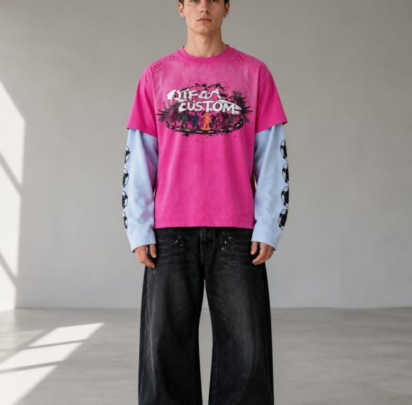 Custom Color-Block Mock Layer Long Sleeve Tee Wholesale