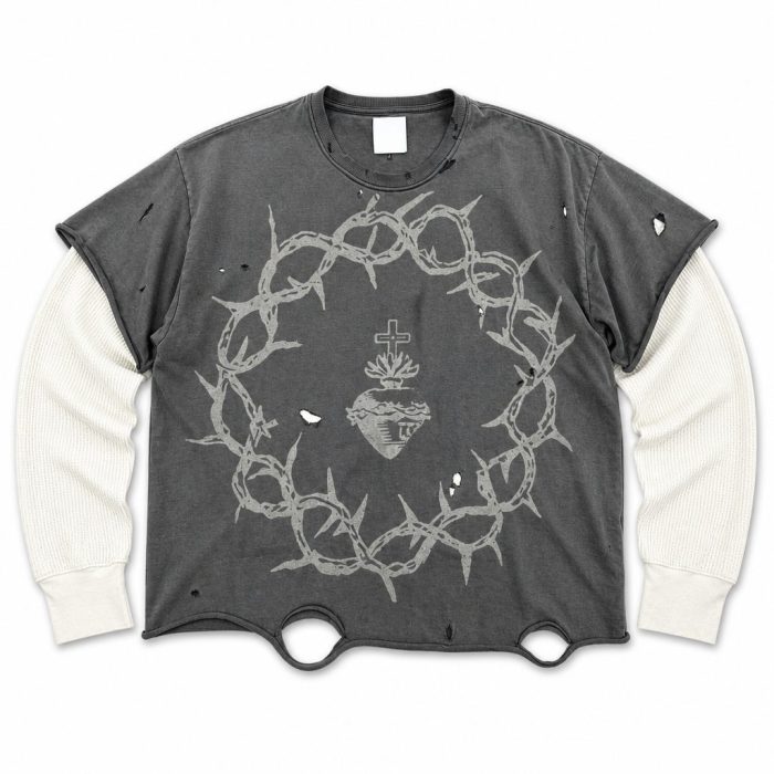 Custom Distressed Mock Layer T-Shirt Wholesale
