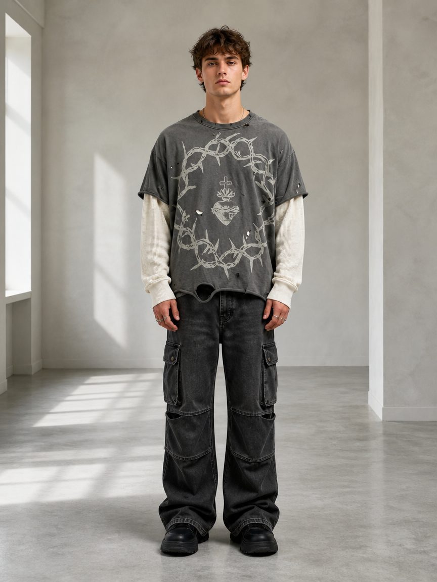 Custom Distressed Mock Layer T-Shirt Wholesale wholesale