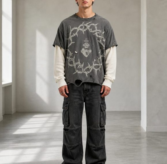 Custom Distressed Mock Layer T-Shirt Wholesale