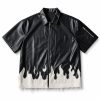 Custom Flame Hem Faux Leather Shirt Wholesale