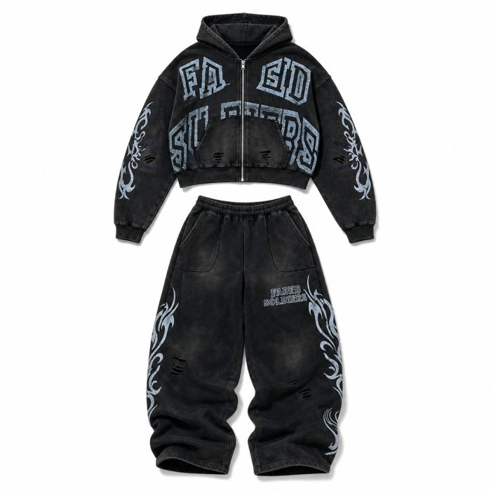 Custom Washed Tracksuit Set Wholesale