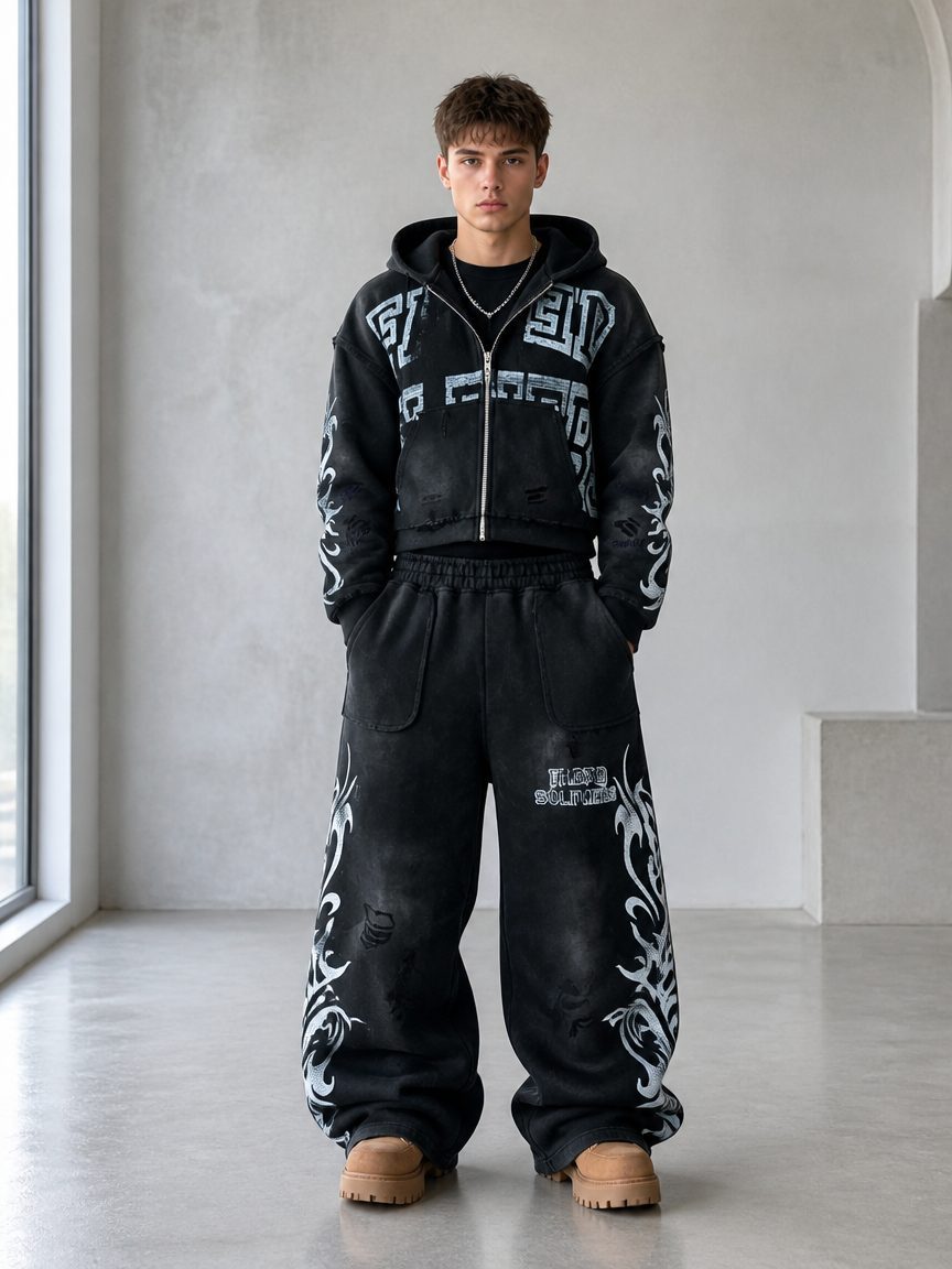 Custom Washed Tracksuit Set Wholesale wholesale