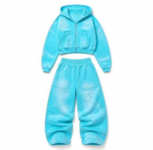 Custom Faux Suede Cropped Tracksuit Set Wholesale