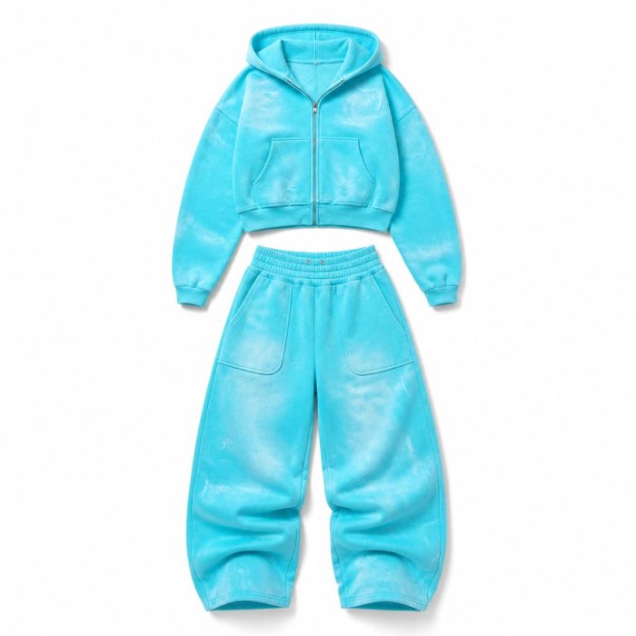 Custom Faux Suede Cropped Tracksuit Set Wholesale