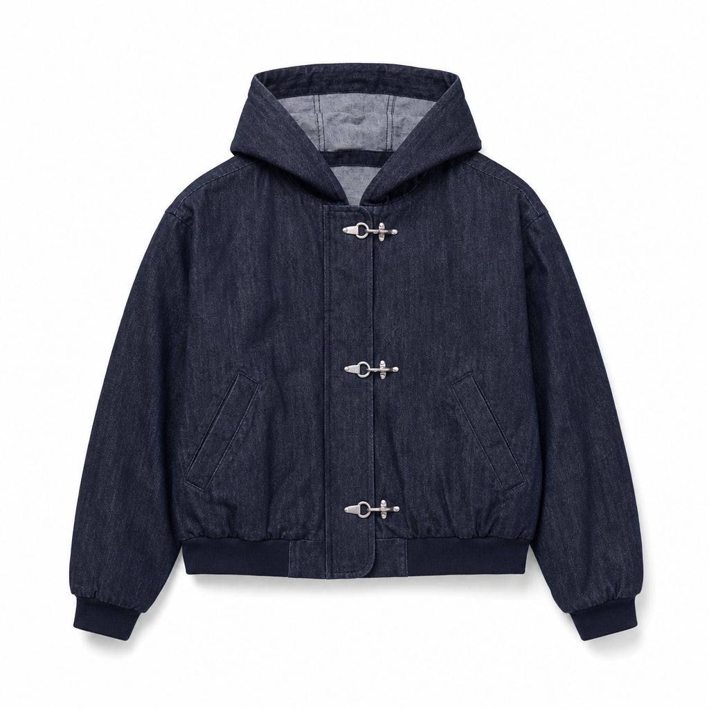 Custom denim hooded coat manufactured by INFULLSAIL