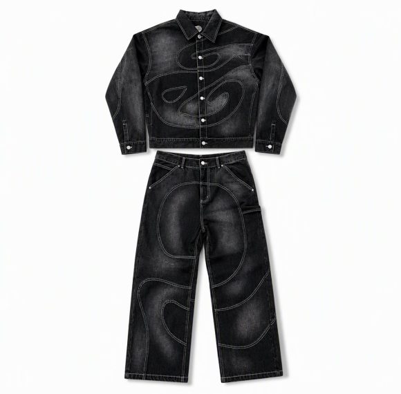 Custom Washed Denim Jacket and Pants Set Wholesale