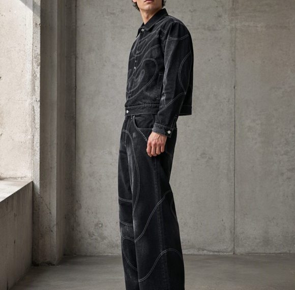 Custom Washed Denim Jacket and Pants Set Wholesale