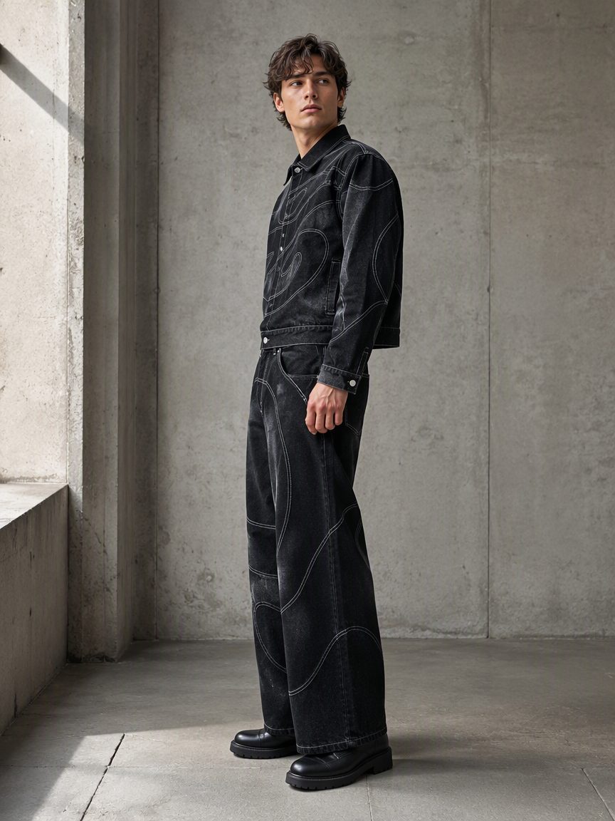 Custom Washed Denim Jacket and Pants Set Wholesale wholesale