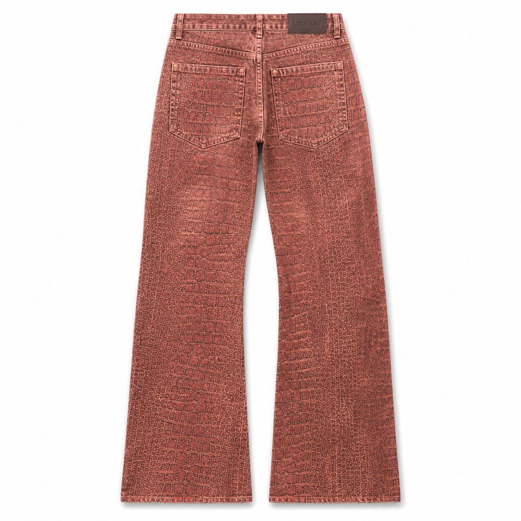 Custom croc embossed flared pants manufactured by INFULLSAIL