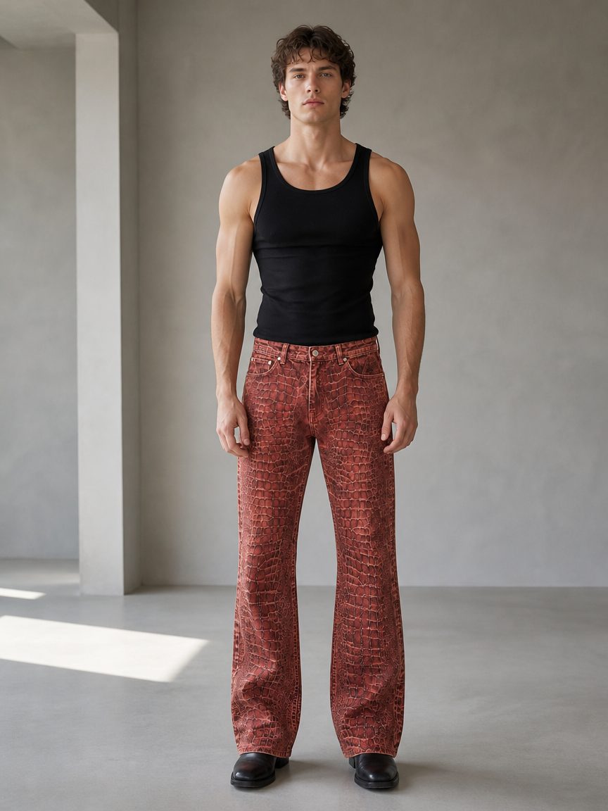 Custom Croc Embossed Flared Pants manufactured by INFULLSAIL