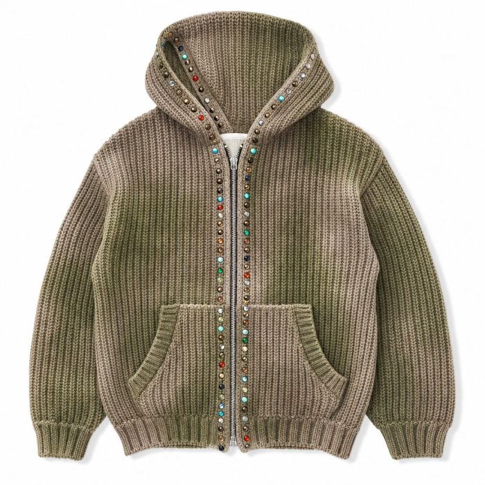 Custom Beaded Knit Hooded Cardigan Wholesale