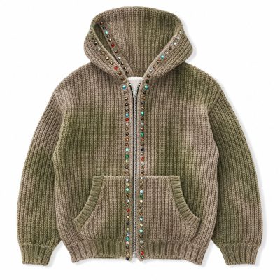 Custom Beaded Knit Hooded Cardigan Wholesale