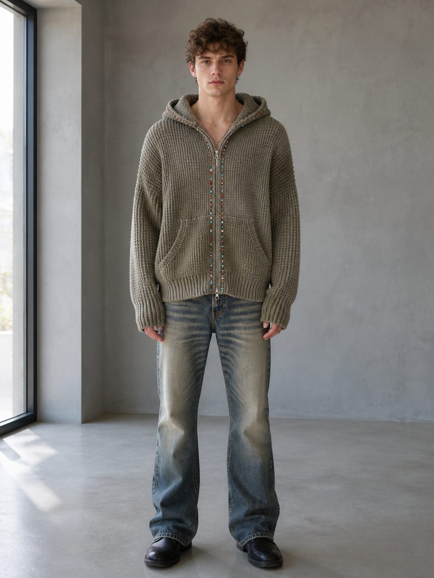 Custom Beaded Knit Hooded Cardigan manufactured by INFULLSAIL