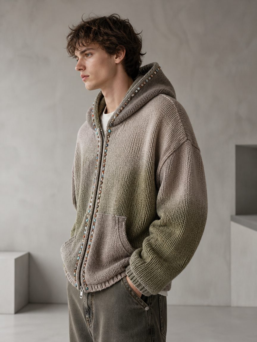 Custom Beaded Knit Hooded Cardigan manufactured by INFULLSAIL