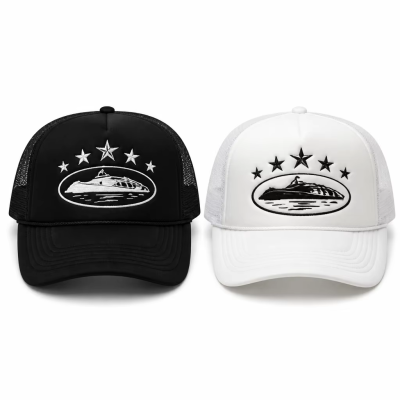 Custom Embroidered Yacht Trucker Cap Black White