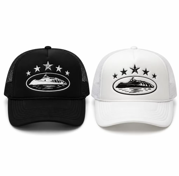 Custom Embroidered Yacht Trucker Cap Black White