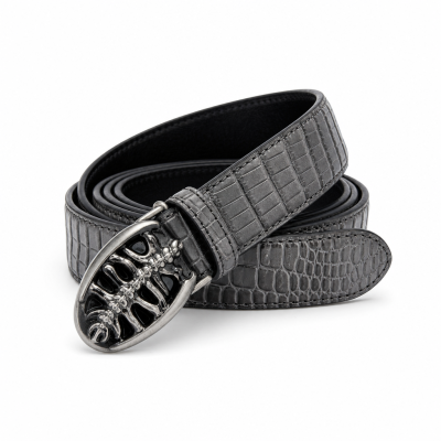Custom Crocodile Embossed Belt with Skull Buckle