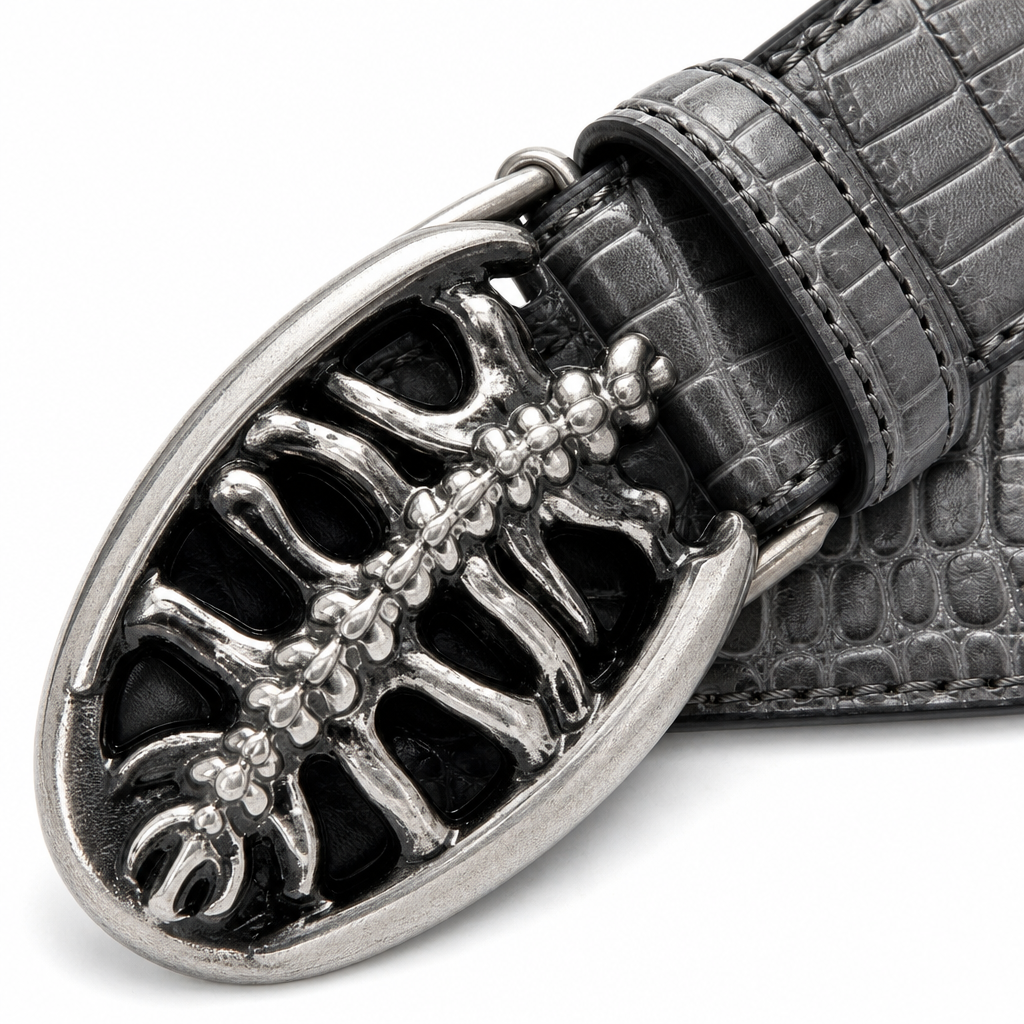 Custom Crocodile Embossed Belt with Skull Buckle wholesale
