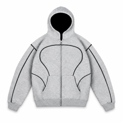 Custom Light Grey Zip-Up Hoodie Wholesale
